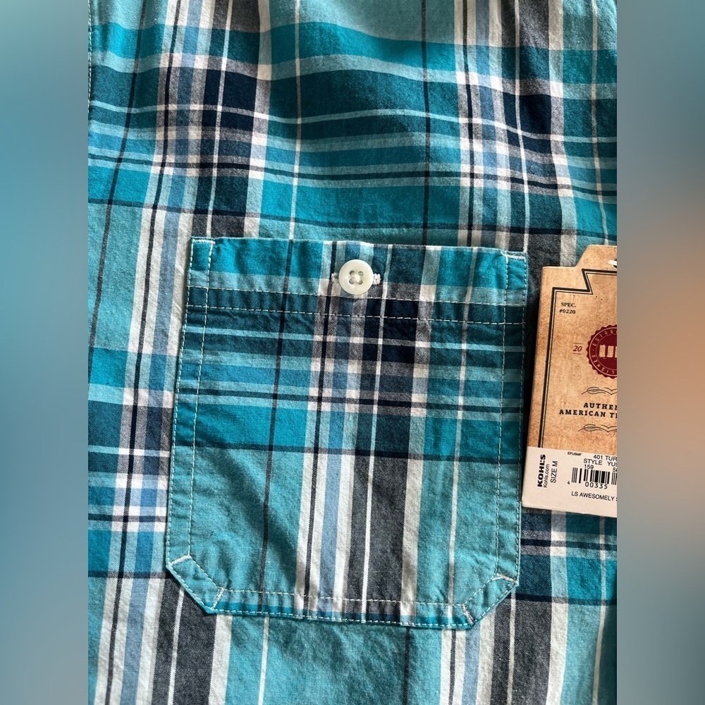 NWT Men's Urban Pipeline Turquoise Plaid Shirt Size Medium - Picture 10 of 13